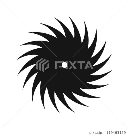 Fan, propeller, pinwheel toy or circular saw sign. Round swirl, spin, spiral icon. Flow, vortex, vertigo or tornado symbol isolated on white background. Vector graphic illustration Fan, propeller, pinwheel toy or circular saw sign. Round swirl, spin, spiral icon. Flow, vortex, vertigo or tornado symbol isolated on white background. Vector graphic illustration 119465139