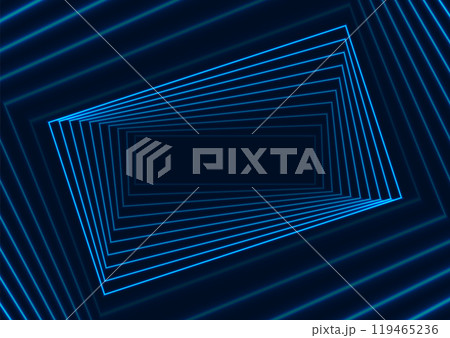 Twisted into a spiral bright blue neon rectangles futuristic tech background 119465236