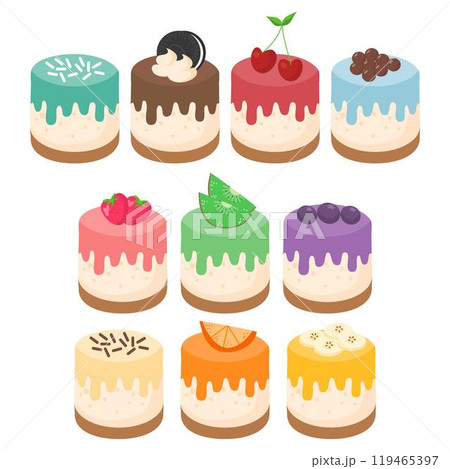 Cheesecake types, with fruits and cream Cheesecake types, with fruits and cream 119465397