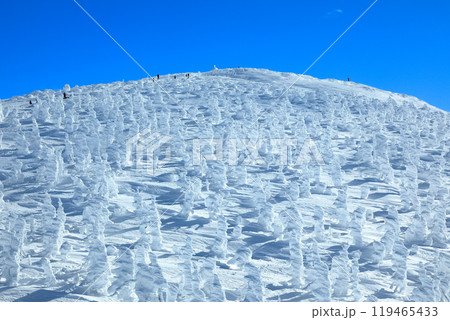 山形蔵王スキー場　ゴンドラ駅地蔵山頂から望む樹氷原の絶景 119465433