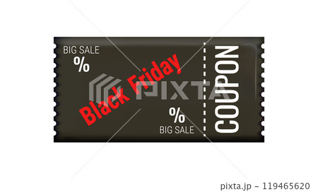 Black Friday Discount Coupons voucher in 3d. Savings with discounts. Online store design promotion marketing. Isolated element. Vector illustration. Black Friday Discount Coupons voucher in 3d. Savings with discounts. Online store design promotion marketing. Isolated element. Vector illustration. 119465620