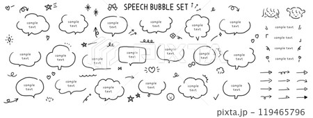 手描きの吹き出しのベクターイラストセット。ふきだし、フレーム、おしゃれ、手書き、ハート、星 119465796