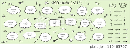 手描きの吹き出しのベクターイラストセット。ふきだし、フレーム、おしゃれ、手書き、ハート、星 119465797