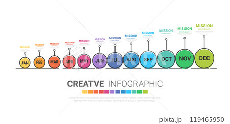 Presentation business infographic template, Timeline for 12 months, 1 year, can be used for workflow, process diagram, flow chart. 119465950