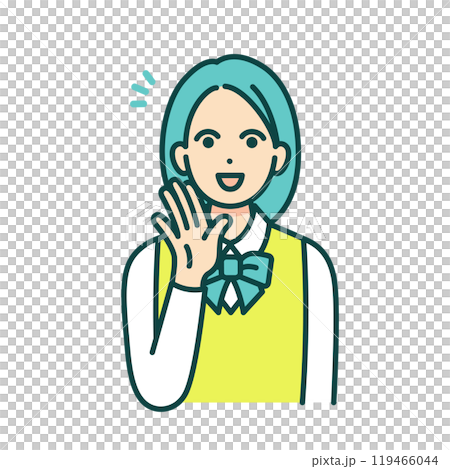 Vector illustration of a high school girl in uniform cheering with her hand on her cheek. Vector illustration of a high school girl in uniform cheering with her hand on her cheek. 119466044