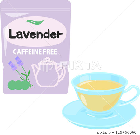袋入りのラベンダーティーとティーカップに入ったお茶 袋入りのラベンダーティーとティーカップに入ったお茶 119466060