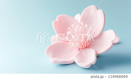 水色背景に粘土細工風の可愛い桜の花の3Dイラスト 119466069