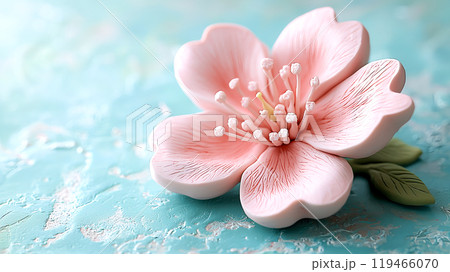 水色背景に粘土細工風の可愛い桜の花の3Dイラスト 119466070