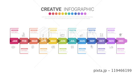 Infographics element design for all month, 12 months, can be used for Business workflow, process diagram, flow chart. Infographics element design for all month, 12 months, can be used for Business workflow, process diagram, flow chart. 119466199