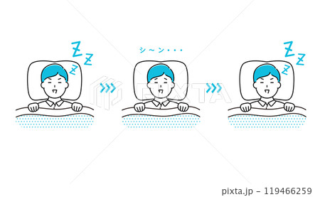 いびきをかいて眠る男性が無呼吸状態になるイラスト 119466259