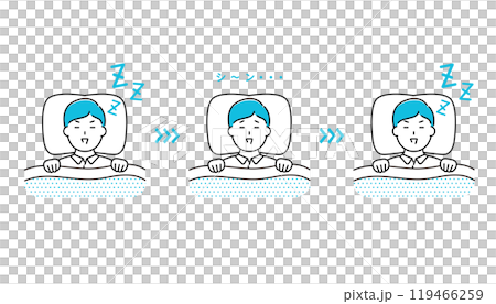 Illustration of a man sleeping and snoring, going into an apnea state 119466259