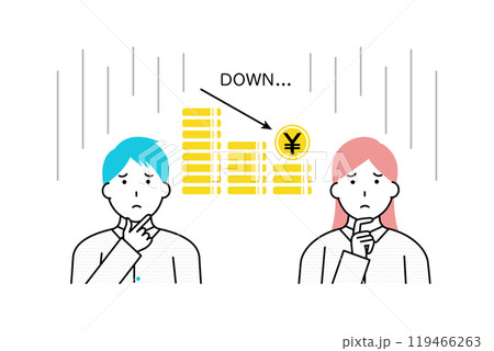 お金が減ることに不安を感じる若い夫婦のイラスト 119466263