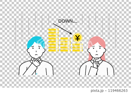 お金が減ることに不安を感じる若い夫婦のイラスト 119466263