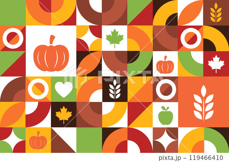 Thanksgiving Day. Seamless geometric pattern. Template for background, banner, card, poster. Vector 119466410