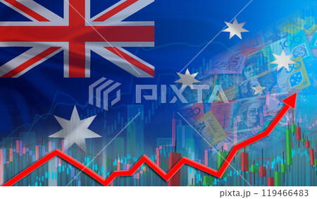 Growth of Australia economy on the financial graph. Australian financial growth concept, economic recovery Growth of Australia economy on the financial graph. Australian financial growth concept, economic recovery 119466483