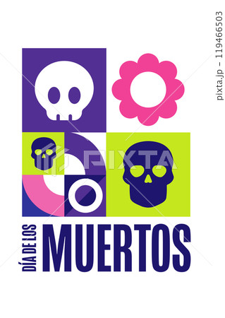 Inscription Day of the Dead in Spanish. Dia de los Muertos holiday concept. Template for background 119466503