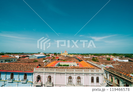 Beautiful panoramic view of Granada Cathedral from La Merced Church. Landscape view of the city of Granada from the La Merced viewpoint 119466578