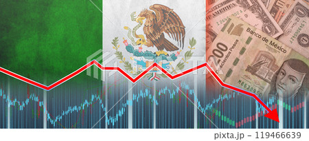 Mexico financial crisis on economic graph, economic collapse. Mexican economic crisis graph, financial crash 119466639