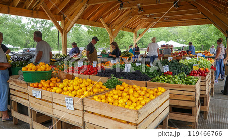 青空市場の色鮮やかな野菜と果物 119466766