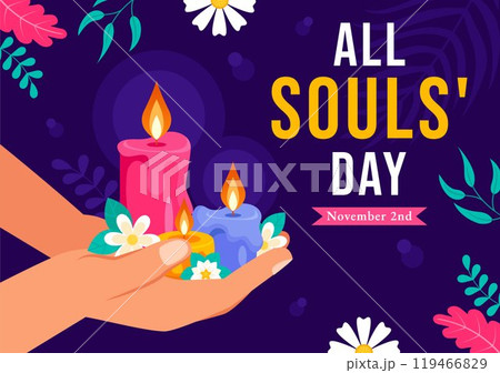 All Souls' Day Vector Illustration to Honor and Commemorate the Souls of Deceased Believers in the Christian Faith Featuring Candles in a Background All Souls' Day Vector Illustration to Honor and Commemorate the Souls of Deceased Believers in the Christian Faith Featuring Candles in a Background 119466829