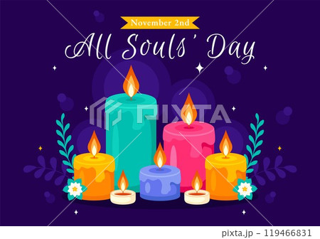 All Souls' Day Vector Illustration to Honor and Commemorate the Souls of Deceased Believers in the Christian Faith Featuring Candles in a Background All Souls' Day Vector Illustration to Honor and Commemorate the Souls of Deceased Believers in the Christian Faith Featuring Candles in a Background 119466831