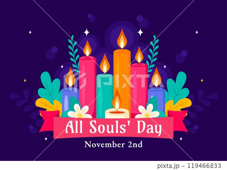 All Souls' Day Vector Illustration to Honor and Commemorate the Souls of Deceased Believers in the Christian Faith Featuring Candles in a Background All Souls' Day Vector Illustration to Honor and Commemorate the Souls of Deceased Believers in the Christian Faith Featuring Candles in a Background 119466833
