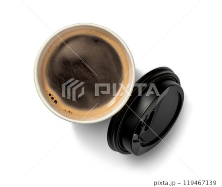 紙コップ入りのコーヒー。真上からのアングル 119467139
