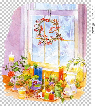 靠窗的房間裡有漂亮的蠟燭 靠窗的房間裡有漂亮的蠟燭 119467198