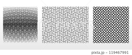 Geometric set of seamless black and white patterns. Simple vector graphics. 119467991