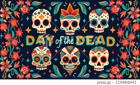 Skulls Geometric Patterns day of the dead 119468041