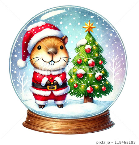 Christmas-themed snow globe with a cute guinea pig. 119468185