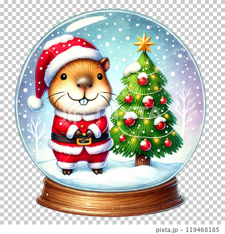 Christmas-themed snow globe with a cute guinea pig. 119468185