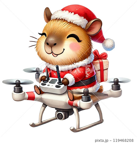 Cute cartoon animal pilot, festive with a Christmas gift. 119468208