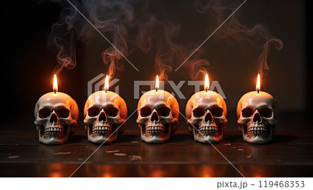 Skull Candles with Smoke Rising day of the dead 119468353