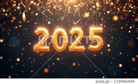 New Year Party Streamers and Confetti happy 2025 New Year Party Streamers and Confetti happy 2025 119468494