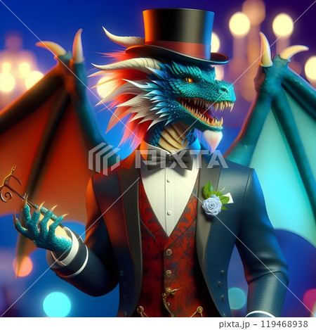 Dragon wearing fashionable suit. 119468938