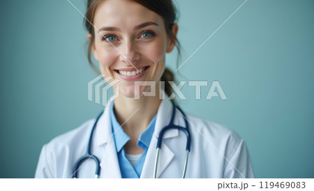 woman working in the healthcare system as a pediatrician 119469083