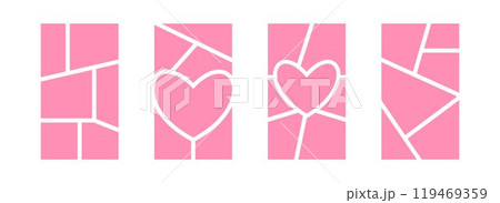 Image collage layout set. Pink mosaic mood board grid collection. Picture slot composition arrangement. Heart shaped photo album template. Vector love memory wall mockup for banner, poster, brochure Image collage layout set. Pink mosaic mood board grid collection. Picture slot composition arrangement. Heart shaped photo album template. Vector love memory wall mockup for banner, poster, brochure 119469359