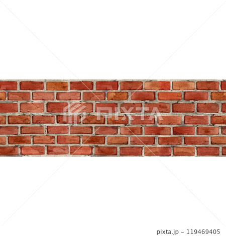 Red brick wall seamless border. Watercolor painted illustration. Brick wall surface fence outside landscape surface border. Bricky wall element isolated on white background Red brick wall seamless border. Watercolor painted illustration. Brick wall surface fence outside landscape surface border. Bricky wall element isolated on white background 119469405