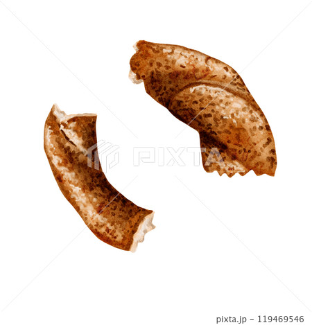 bagel set. Turkish traditional simit. The bagel halves are lying. Top view. Watercolor illustration without background. 119469546