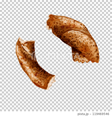 bagel set. Turkish traditional simit. The bagel halves are lying. Top view. Watercolor illustration without background. 119469546