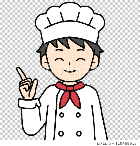 指差しをするパティシエの男性 119469915
