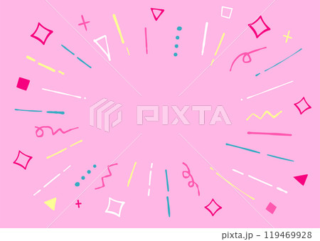 カラフルでポップな手描きの集中線のピンク背景 119469928