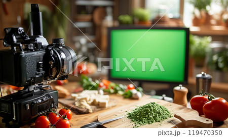 Cooking Show Setup with Green Screen Backgroundのイラスト素材 [119470350] - PIXTA