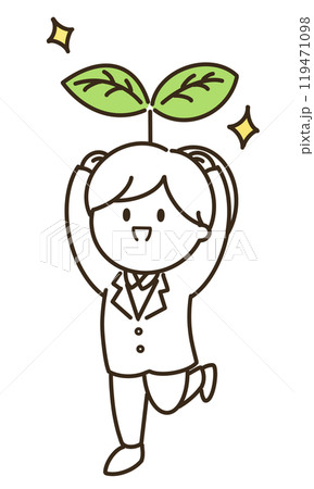 頭から双葉が生えている人のシンプルイラスト 119471098