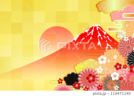 和柄　富士山　年賀状　背景	 119471140