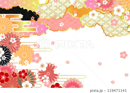 和柄　桜　梅　年賀状　背景	 119471141