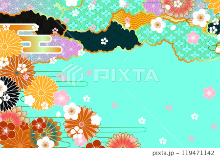 和柄　桜　梅　年賀状　背景	 119471142