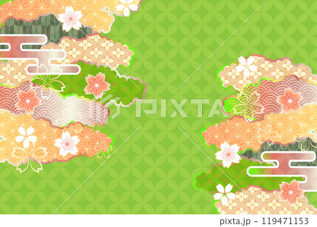 和柄　年賀状　桜　背景	 119471153