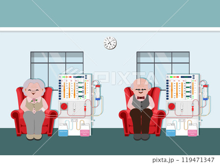 Elderly suffering from kidney disease sitting on chair. 119471347